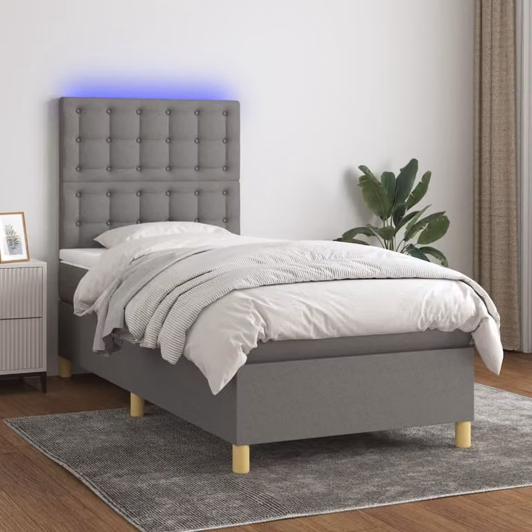 Maison Exclusive - Letto a Molle Materasso e LED Grigio Scuro 90x200 cm in Tessuto