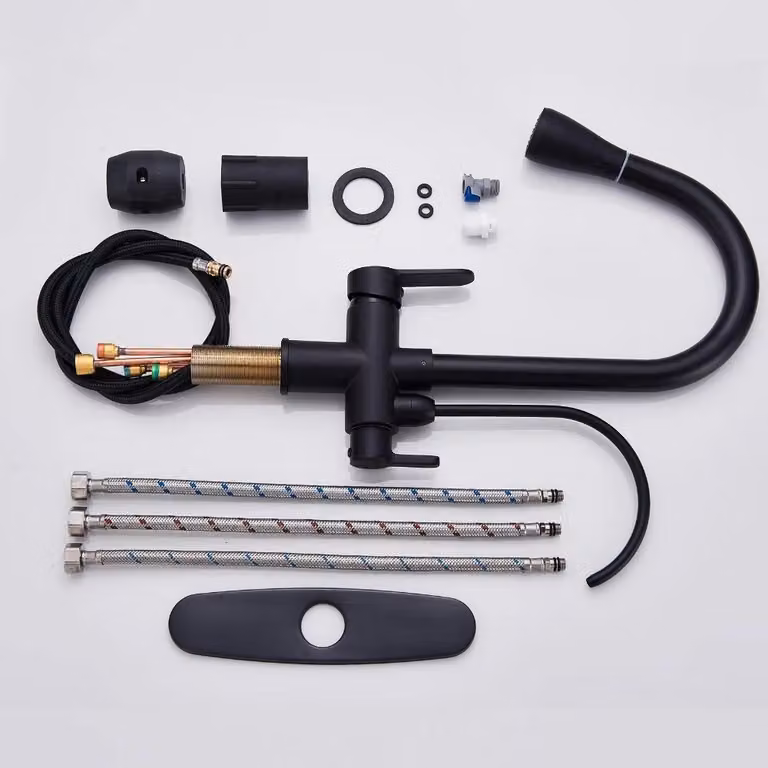 Rubinetto da cucina - Miscelatore estraibile - Orientabile a 360° - Doppia maniglia - Installazione a foro singolo - Acqua calda e fredda - Funzione filtro - Grigio
