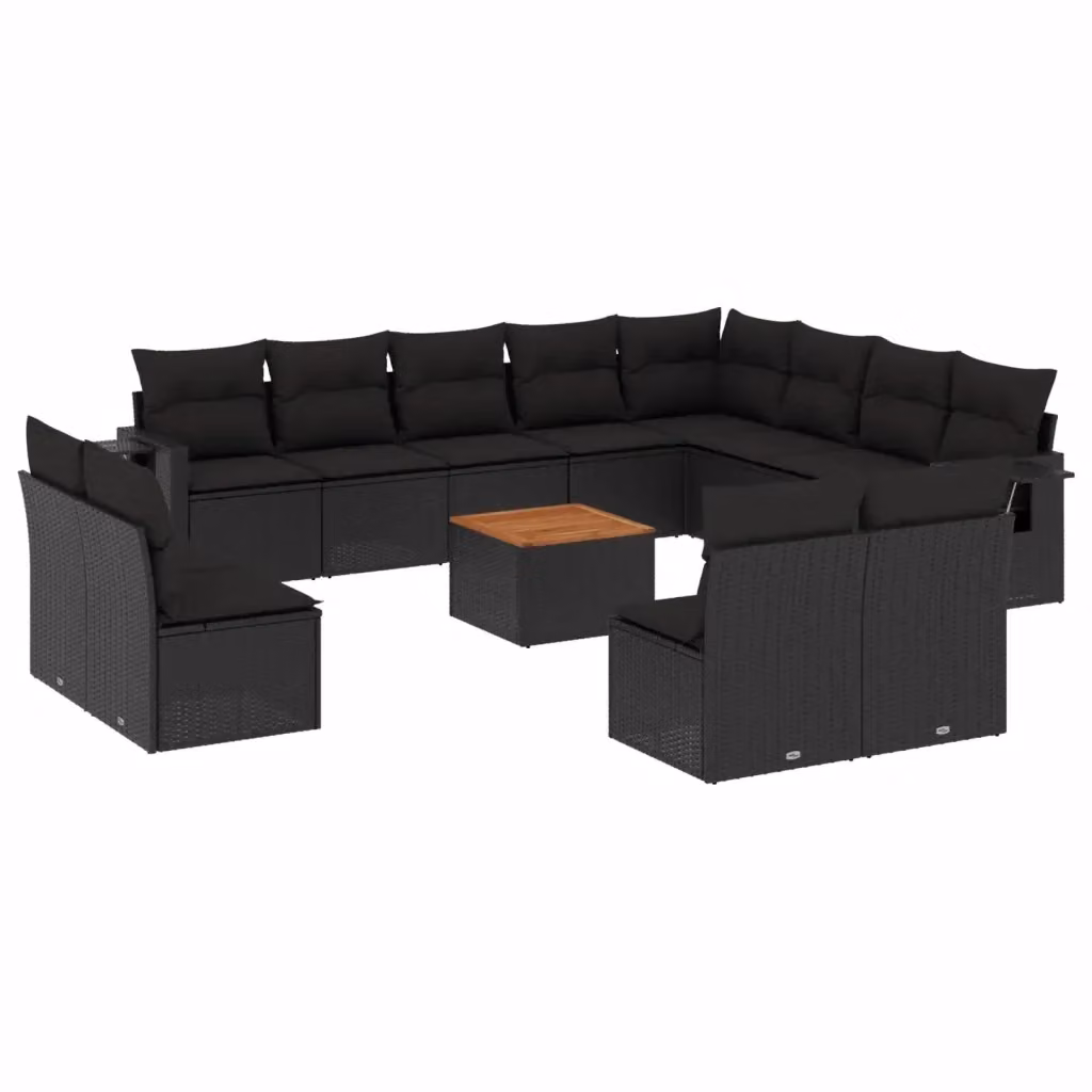 Set di Divani da Giardino Moderno VIDAXL in Polyrattan Nero con 13 Cuscini a Forma di U – 2
