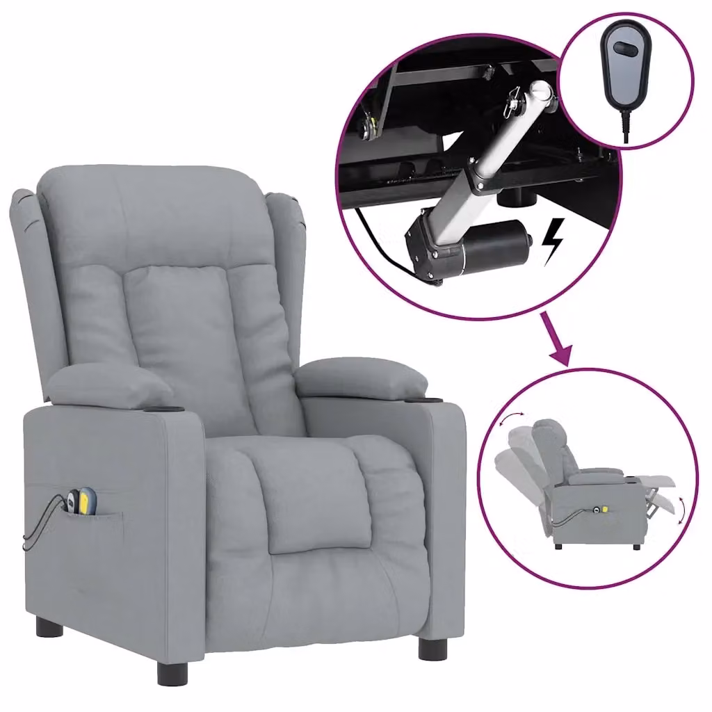Poltrona Massaggiante Elettrica Relax vidaXL in Tessuto Grigio con Braccioli – 2