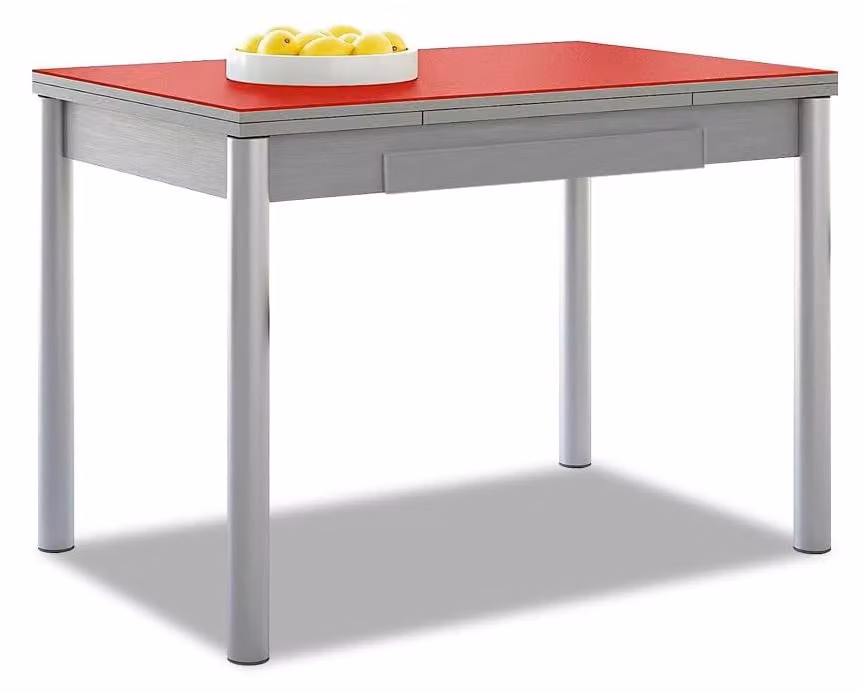 Tavolo da cucina estendibile, con piano in vetro, colore rosso, dimensioni 90x50 cm