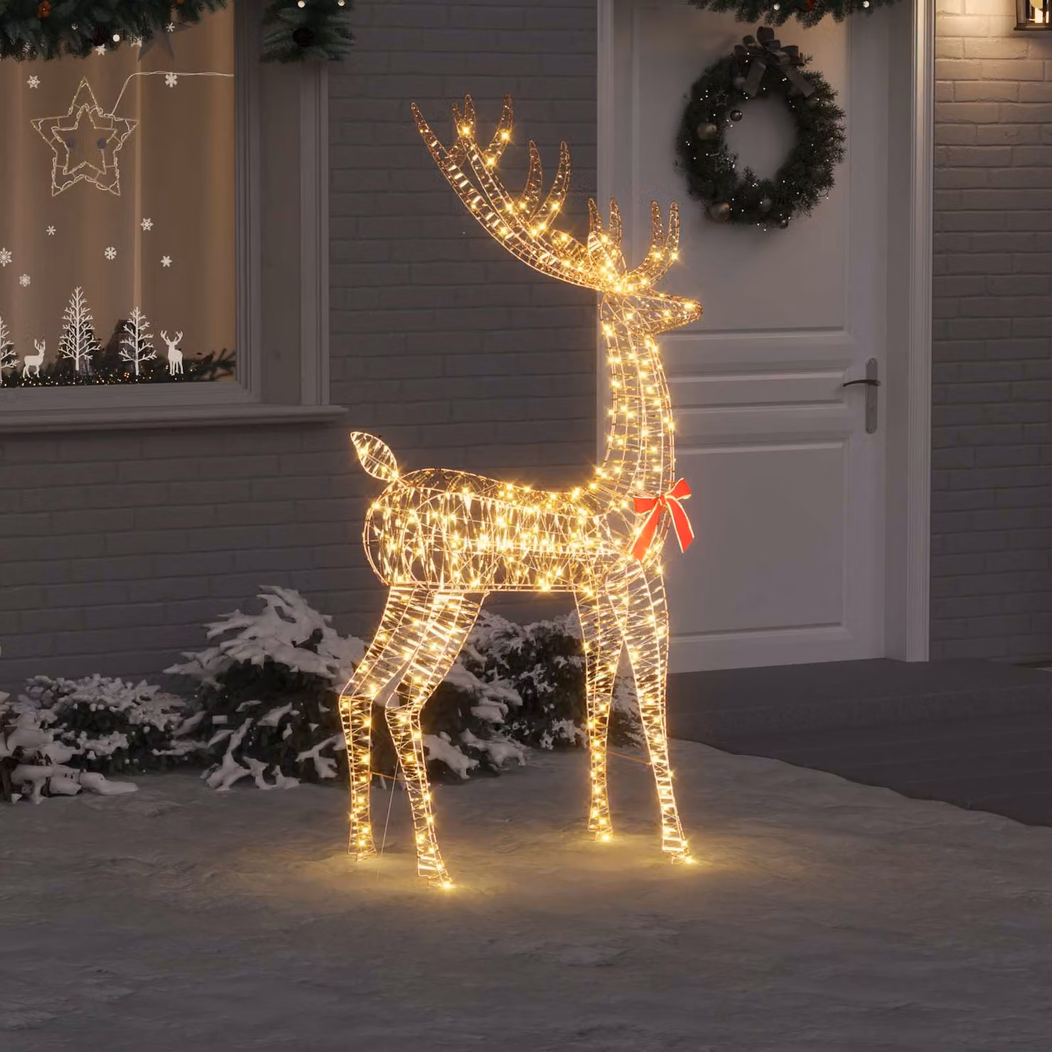 Decorazione Natalizia Renna 3D vidaXL con 250 LED Bianco Caldo, L/P/H: 96 x 40 x 180 cm