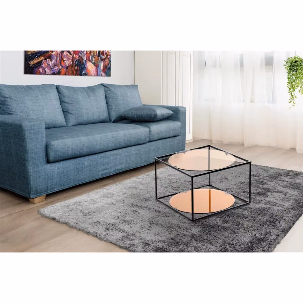 Tavolino da salotto Cody a cubo KENDRA HOME in metallo e vetro, disponibile in nero o blu, L/P/H: 50 x 50 x 36 cm – 2