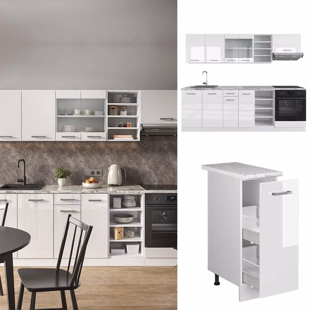 Cucina componibile moderna R-Line Vicco Bianco lucido, L: 240 cm – 2