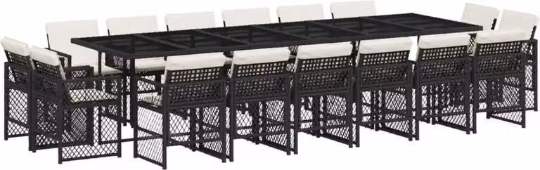 Set da Pranzo da Giardino 17 pz con Cuscini Nero in Polyrattan