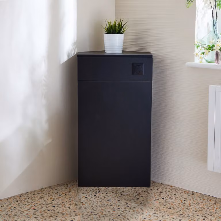 Unità WC Angolare in Grigio Nero con Pulsante di Scarico Nero (Sanitario non Incluso) - Cluo