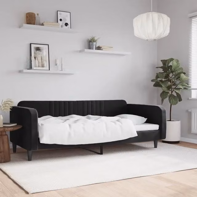 Letto da giorno moderno vidaXL in velluto nero L: 100 cm, P: 200 cm, H: 75 cm