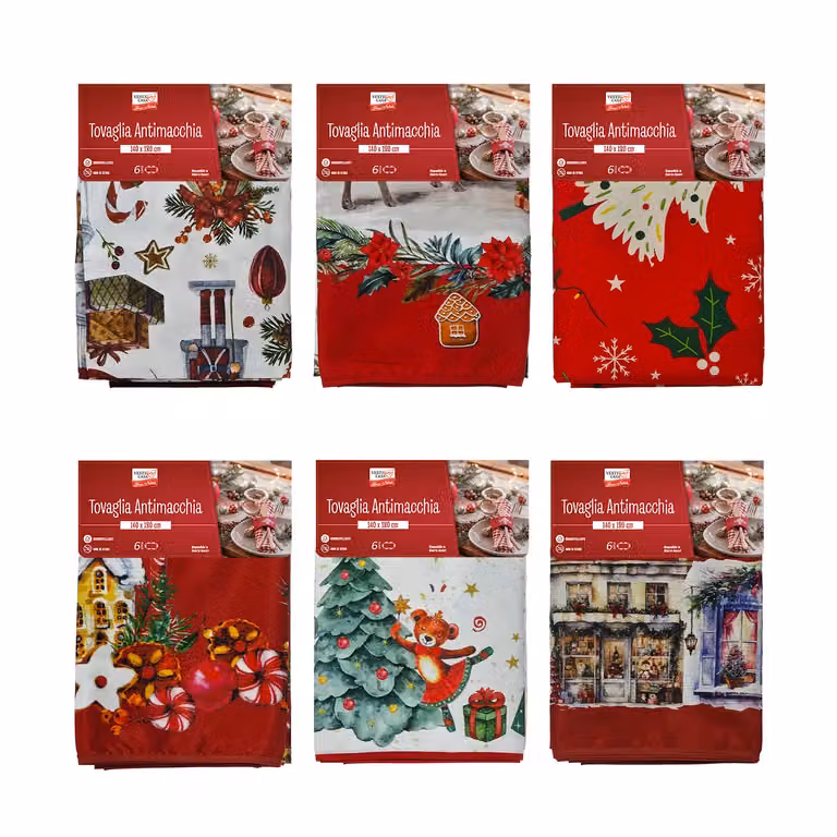Tovaglia Natalizia Vestiamo Casa Antimacchia e Idrorepellente Multicolore per 6 Posti L: 140 cm, P: 180 cm