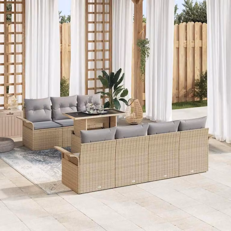 Maison Exclusive - Set Divano da Giardino con cuscino 8 pcs Beige polyrattan