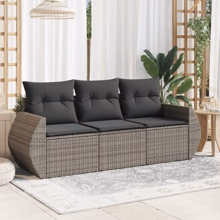 Maison Exclusive - Set Divani da Giardino 3 pz con Cuscini Grigio in Polyrattan