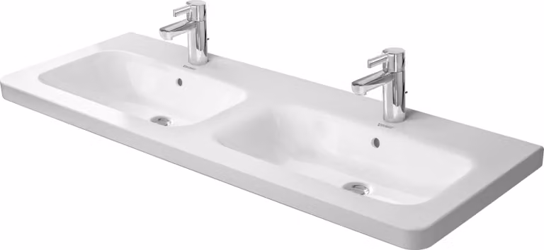 Duravit lavabo double DuraStyle 130x48 cm avec trop-plein, avec plage pour robinetterie, 2 trous pour robinetterie, 2 vasques, 2338130000, 2338130000