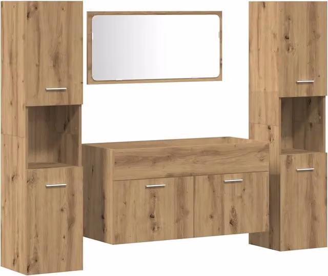 Set Mobili da Bagno | Armadio da bagno 4 pz Rovere Artigianale Legno Multistrato