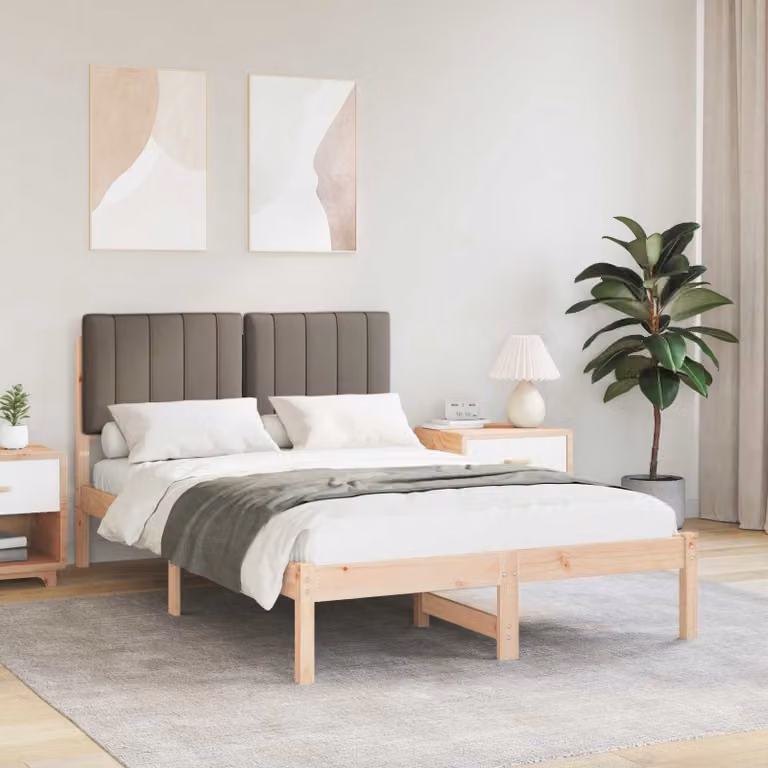 Letto moderno vidaXL con testiera rivestita in tessuto e struttura in pino massello, L/P/H: 120 x 200 x 84,5 cm, colore beige o grigio
