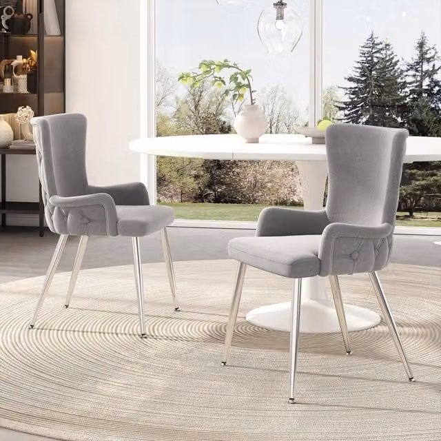 Sedie da Pranzo in Velluto con Gambe in Metallo, Set 2 Pezzi ¨C Xylo ¨C Grigio