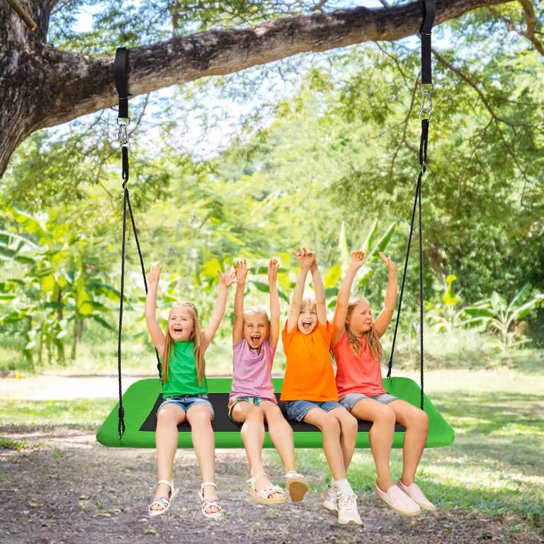 Altalena rettangolare per bambini Costway in acciaio e tessuto con corde regolabili e protezione UV, Verde