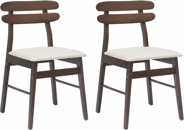 Set di 2 sedie da pranzo in legno di gomma con rivestimento in tessuto beige e marrone per soggiorno o ufficio in casa