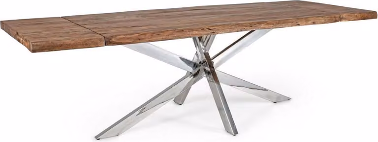 Casa Padrino tavolo da pranzo marrone / argento 180-260 x 90 x h. 77 cm - Tavolo da cucina allungabile con piano in legno massiccio e gambe in acciaio inox - Mobili Sala da Pranzo - Mobili Cucina - Mobili