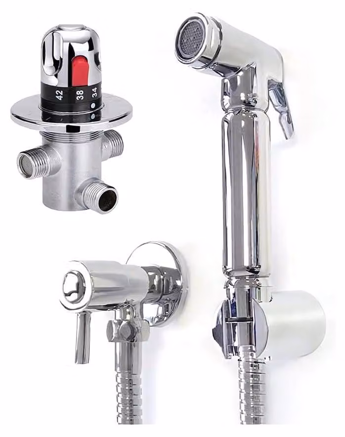 Set termostatico per doccia/bidet, cromato, in ottone, da montare a parete