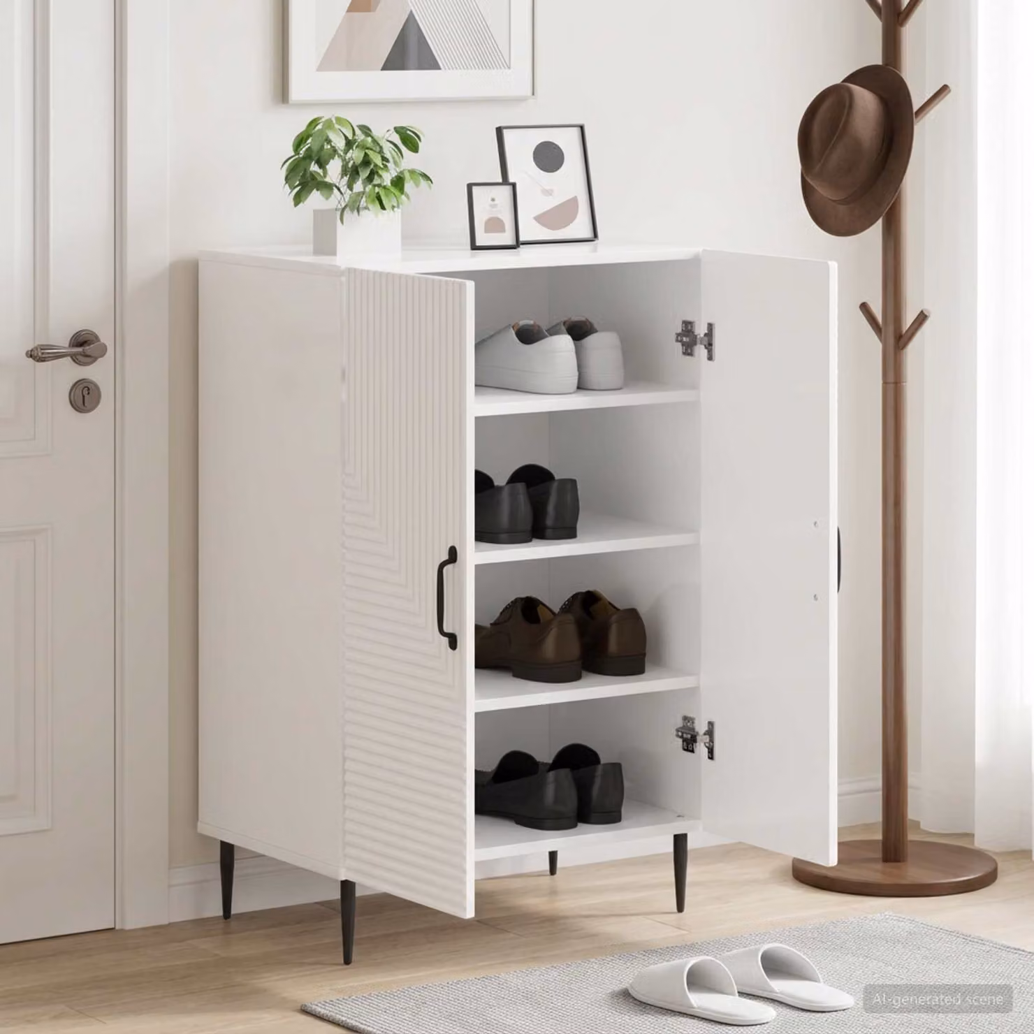 Mobile porta scarpe vidaXL HAARLEM bianco lucido L: 59,5 cm, P: 39,5 cm, H: 89,5 cm