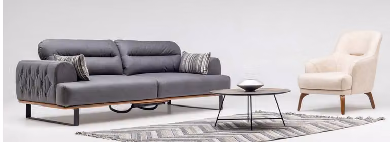 Sofagarnitur Stoffsofa Dreisitzer Sofa Sessel Counch Polstersofa Set Grau