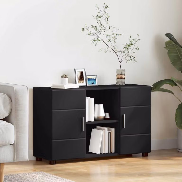 Credenza moderna vidaXL FLORIN in legno ingegnerizzato nero opaco L: 88,5 cm, P: 30,5 cm, H: 55,5 cm