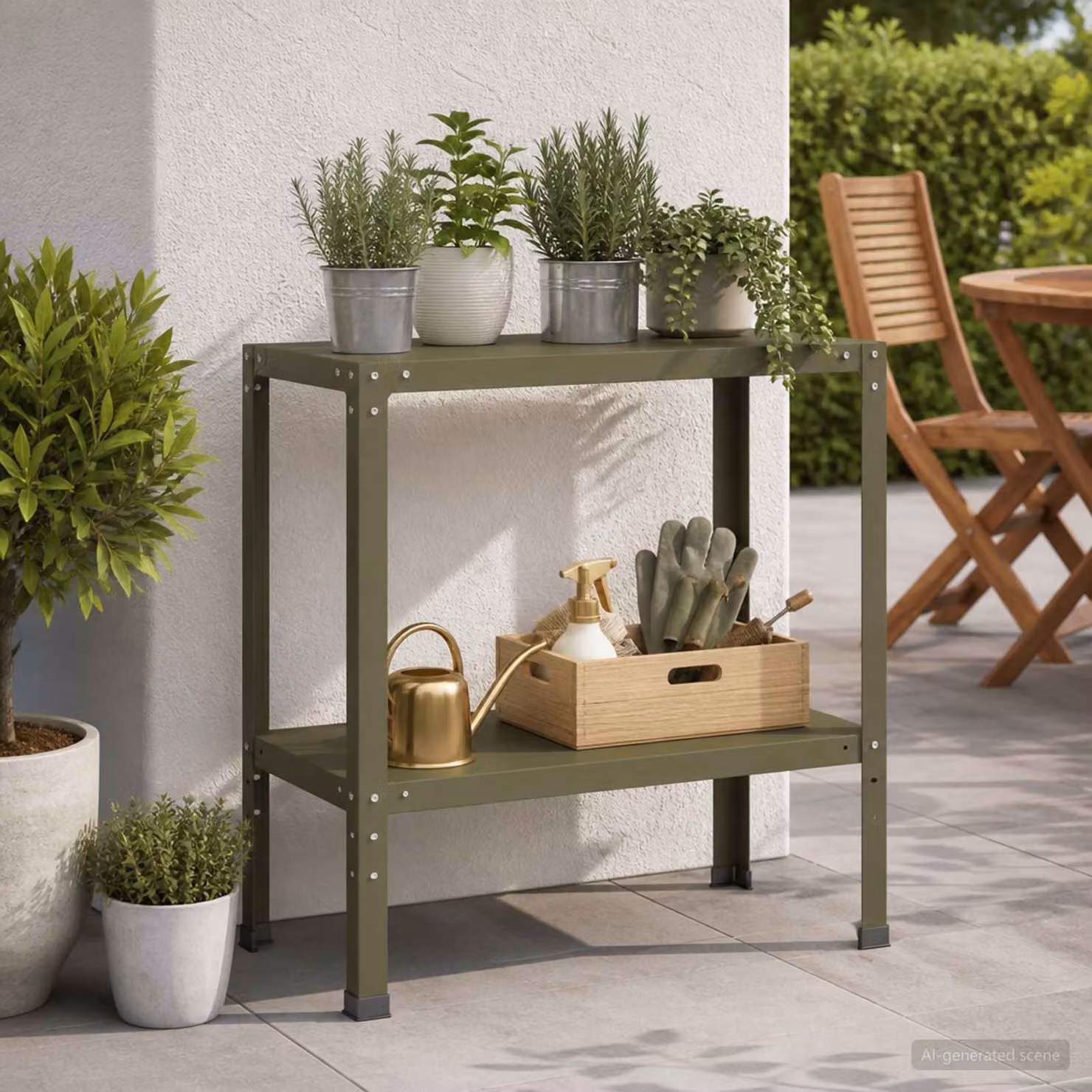 Tavolo da rinvaso vidaXL in acciaio verniciato a polvere verde L 80 cm x P 40 cm x H 80 cm