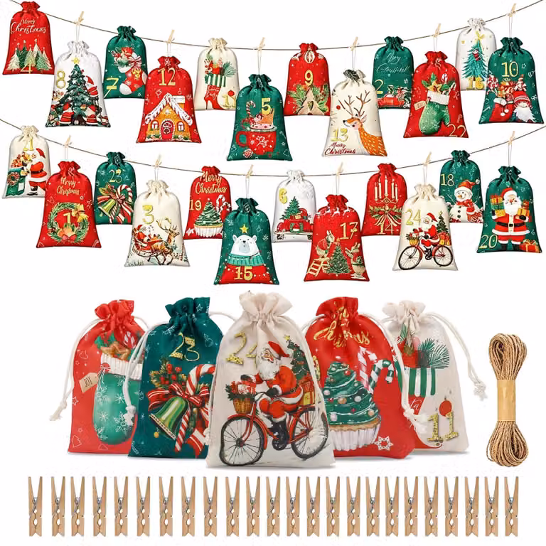 Calendario dell'Avvento da riempire, 24 sacchetti di stoffa, kit fai-da-te