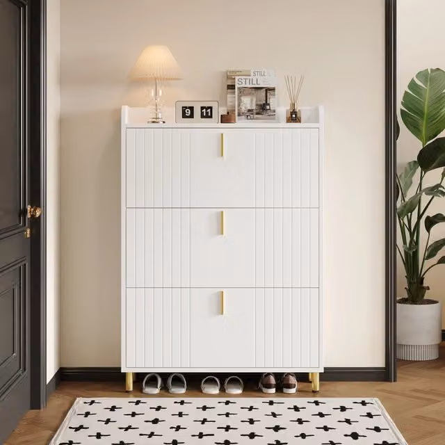 SCARPIERA salvaspazio 80x23x123,5 cm MDF bianco con 3 ante a ribalta