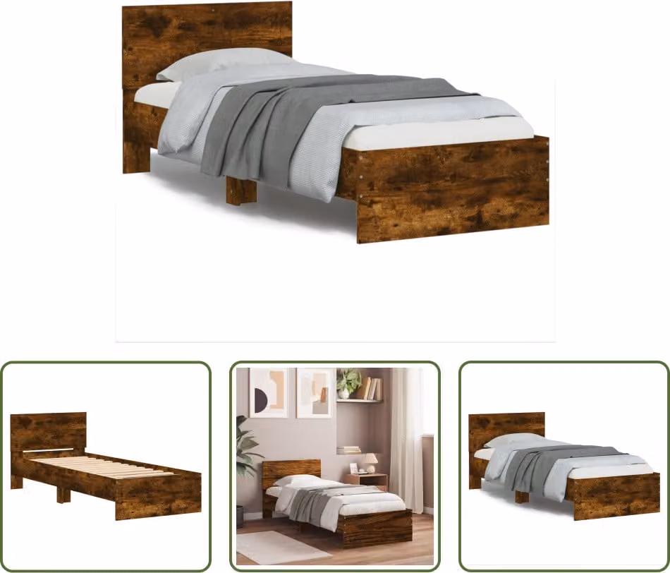 The Living Store Giroletto con testiera in rovere fumé 90x200 cm Materiale a base di legno