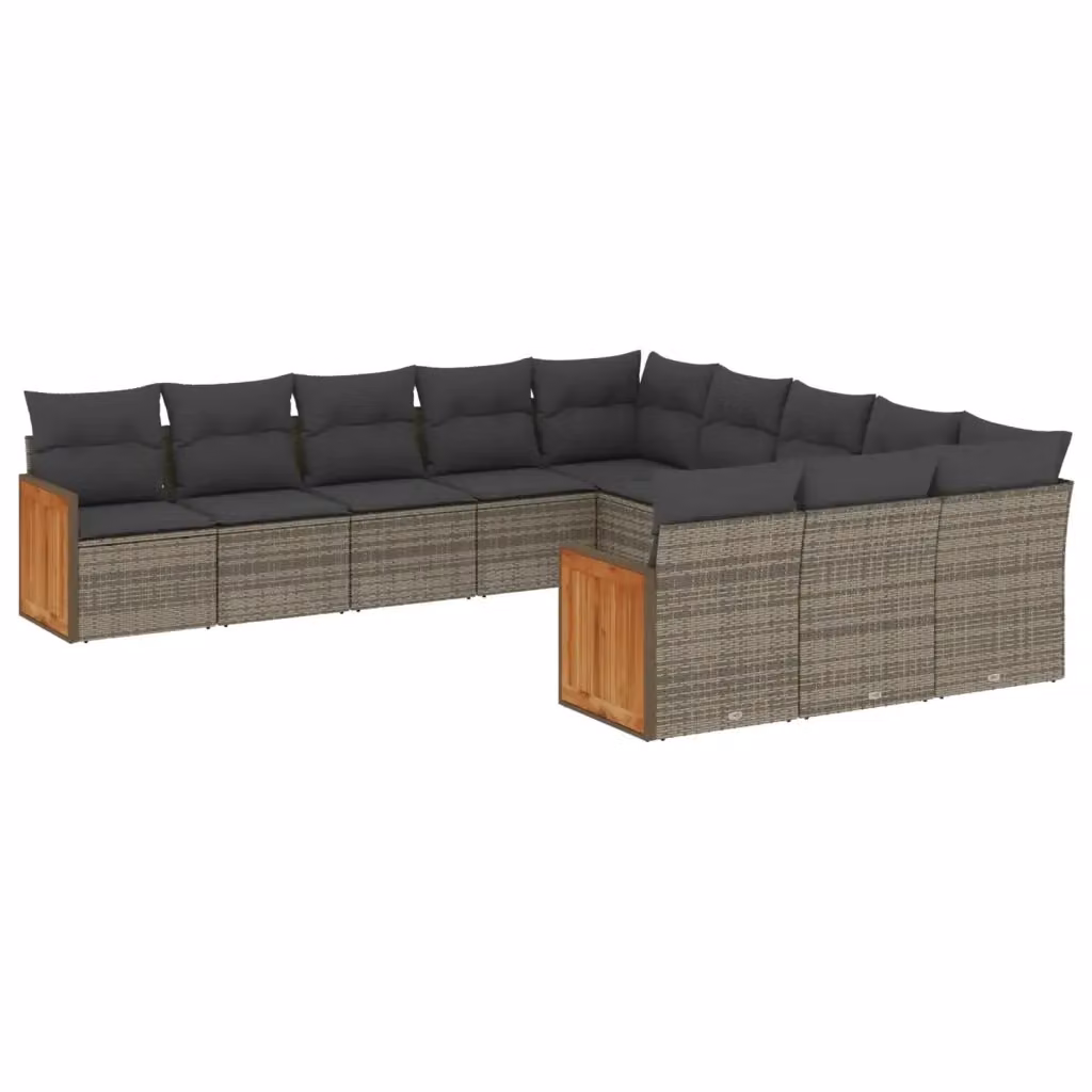 vidaXL Set Divani da Giardino 11 pz in Polyrattan Grigio con Cuscini Imbottiti e Coperture Rimovibili – 2