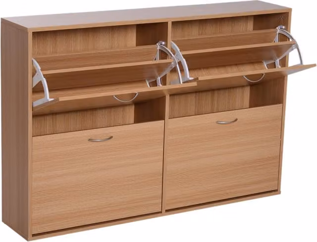 EasyComfort Scarpiera Ingresso Salvaspazio Slim con 4 Ante a Ribalte, Mobile Scarpiera Moderna per 24 Paia di Scarpe con Ripiani Regolabili, Portascarpe in Legno, 120x24x81cm, Color Legno