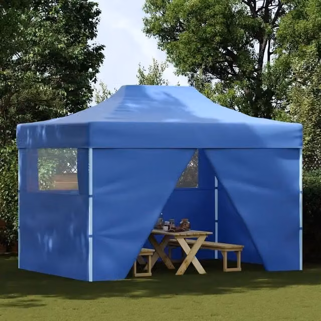Tenda Pieghevole Pop-Up Videx con 4 Pareti Laterali Blu L/P/H: 4,5 x 3 x 2,91 m