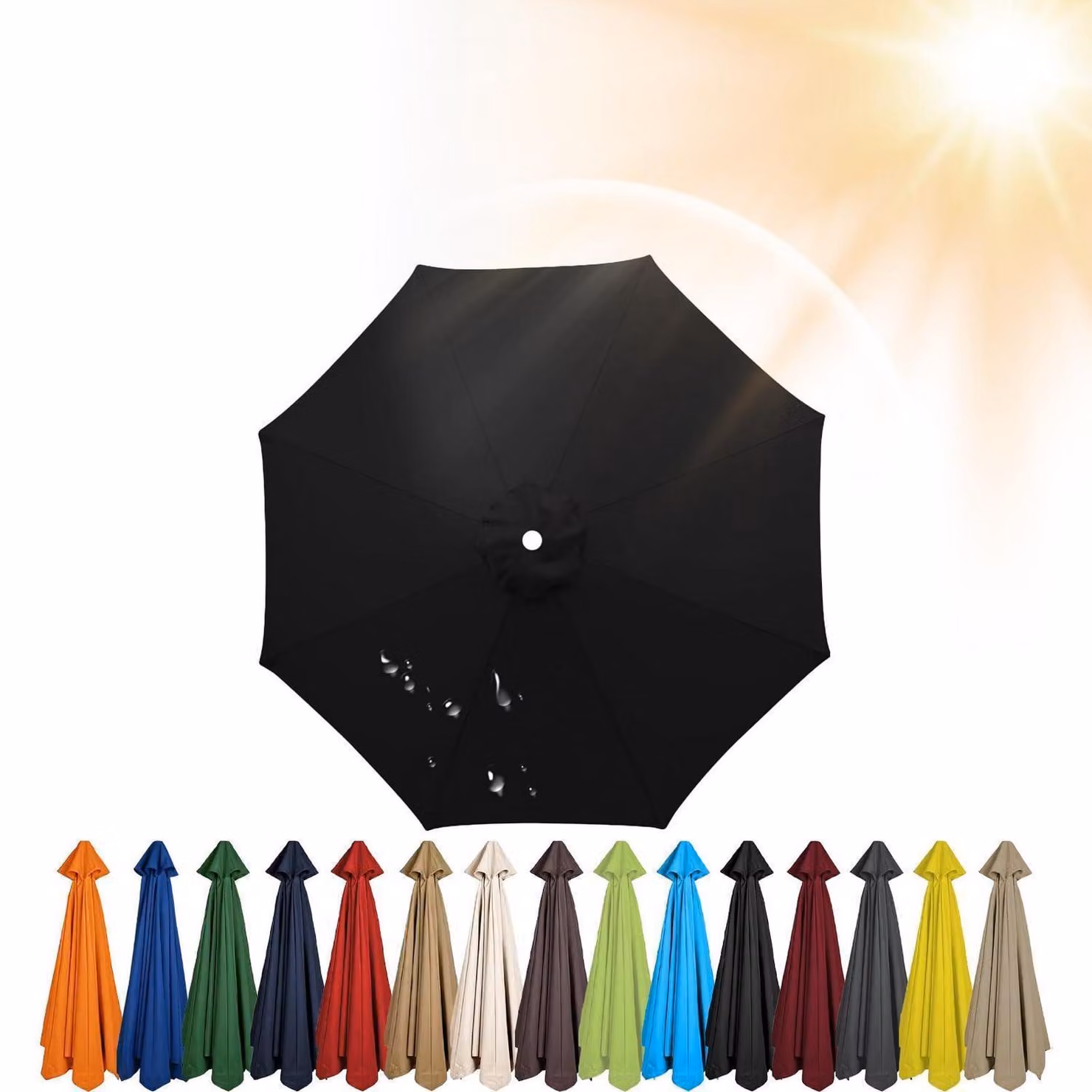 Copertura di ricambio per ombrellone, diametro 230 cm, 8 stecche, colore nero, protezione UV, resistente al vento