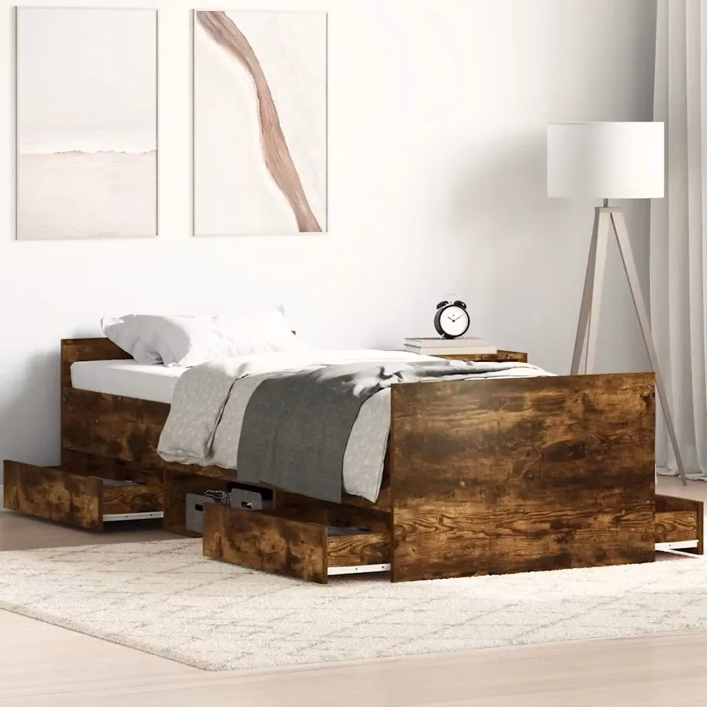 Letto singolo per adulti con testiera e pediera in legno Rovere Fumo L 90 cm x P 200 cm x H 203 cm – 2