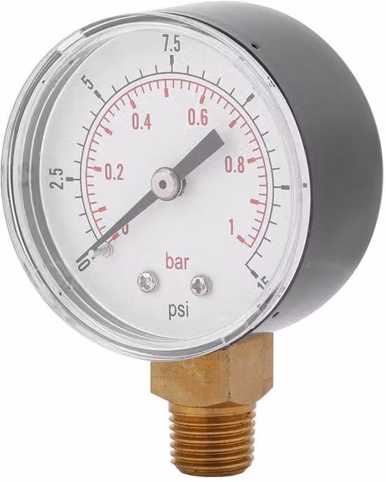 Manometro miniaturizzato per carburante/aria/olio - 0-15 psi / 0-1 bar - riempito con fluido - corpo in acciaio inossidabile - portatile e compatto