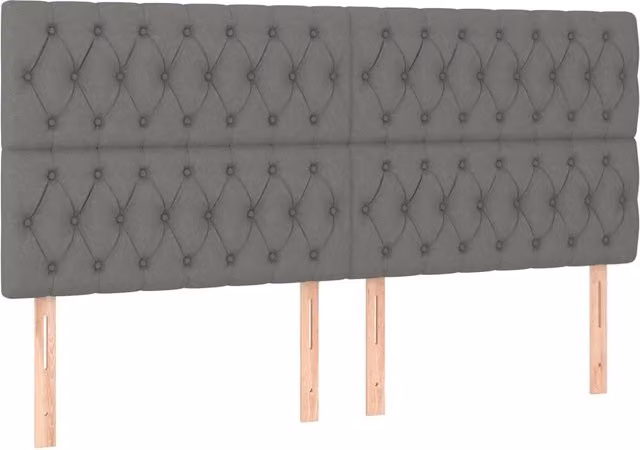 Testiera in tessuto grigio scuro con pannello imbottito e struttura in legno e MDF, L: 200 cm, P: 7 cm, H: 118/128 cm
