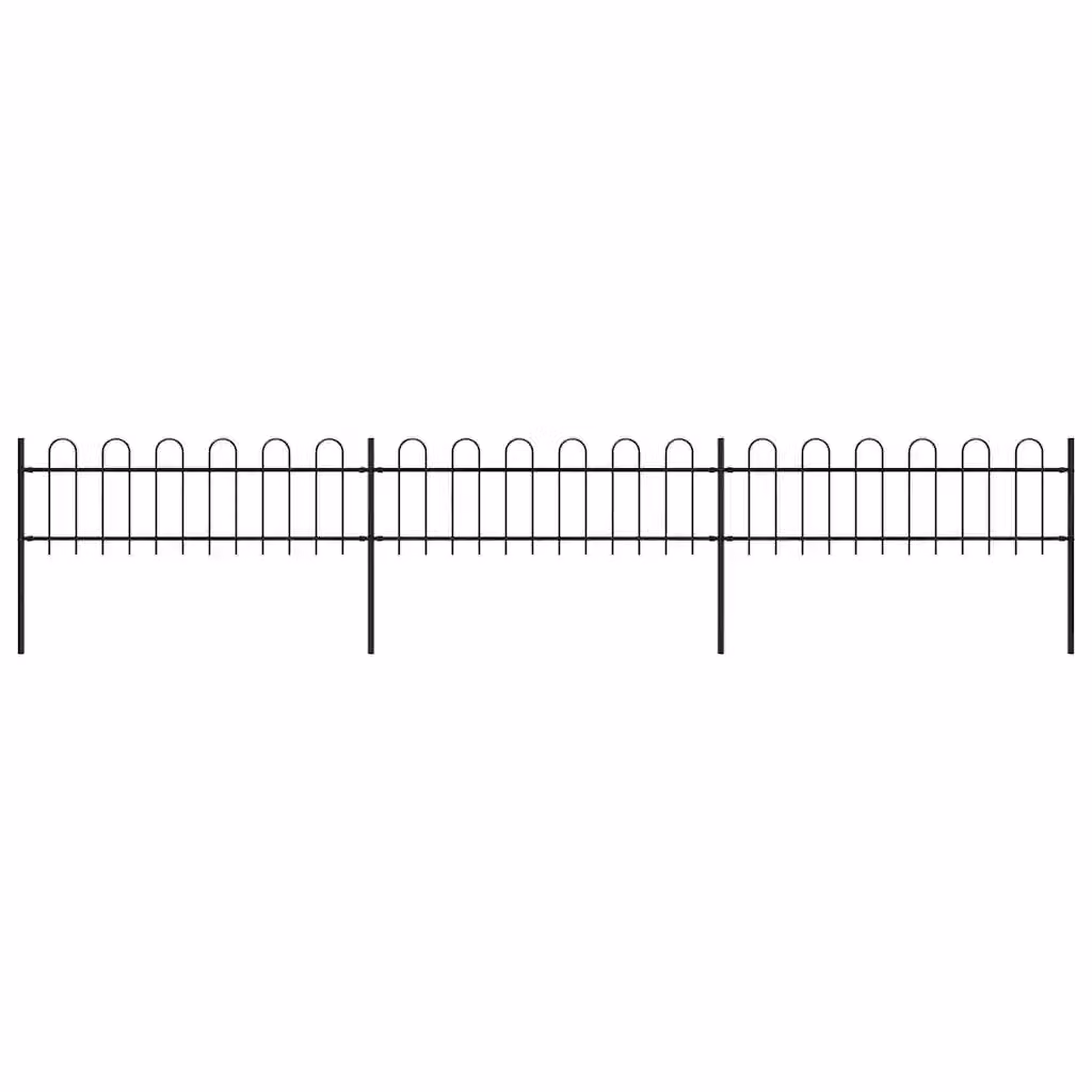 Recinzione da giardino vidaXL in acciaio con parte superiore ad anello, colore nero, L: 504 cm, H: 60 cm