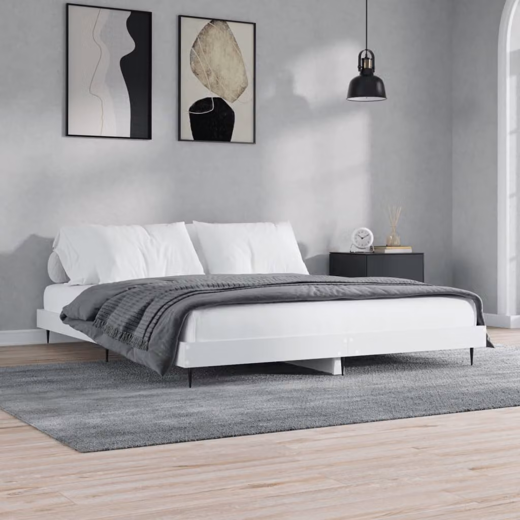Giroletto vidaXL Bianco in Legno e Metallo con Doghe Fisse 200x200 cm