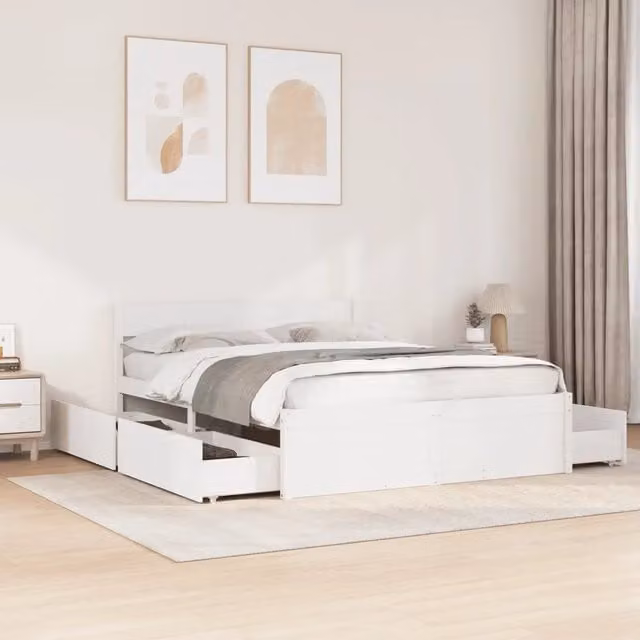 Letto senza Materasso Bianco 160x200 cm Legno Massello di Pino 3282343
