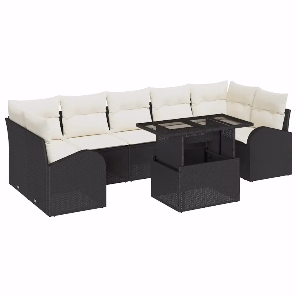 Set Divano da Giardino vidaXL 8 Pezzi a Forma di L con Tavolino e Cuscini, Polyrattan Nero e Beige – 2