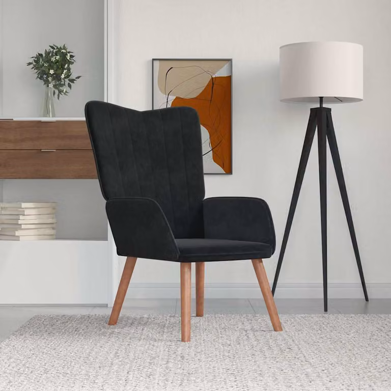 Poltrona Relax Recliner vidaXL in Velluto Nero con Braccioli e Imbottitura in Schiuma L/P/H: 69.0 x 76.7 x 95.5 cm