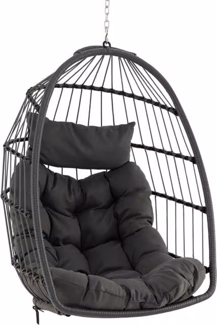 Sedia a uovo sospesa con cuscino per la testa e cuscino per seduta capacit¨¤ 150kg, Amaca pieghevole in vimini Grigio scuro