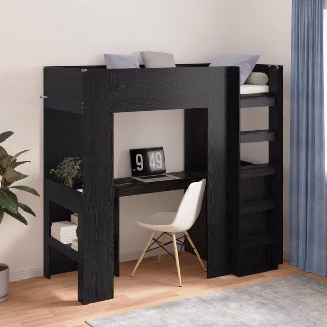 Struttura letto a castello con scrivania Rovere Nero 3410428