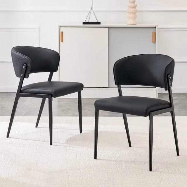 Sedia da pranzo moderna WISHDOR in ecopelle nera con struttura in metallo e finitura opaca