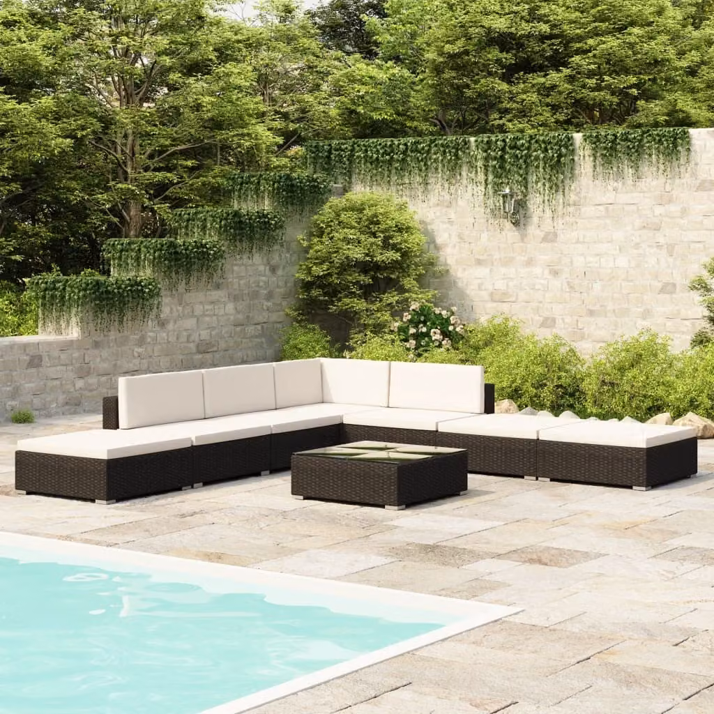 Maison Exclusive - Set da giardino 8 pezzi con cuscini in polyrattan nero
