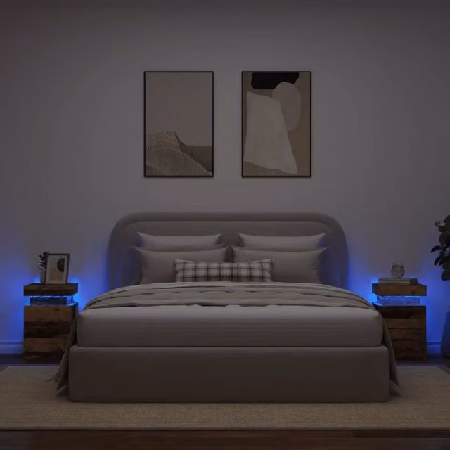 Set di 2 comodini sospesi vidaXL in legno color marrone con illuminazione LED integrata, stile rustico, L: 35 cm, P: 39 cm, H: 55 cm