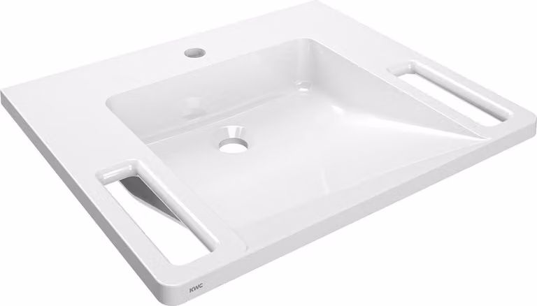 KWC AR lavabo singolo, EXOS, MIRANIT, 600x125x500 mm, bianco, foro per rubinetto, maniglia