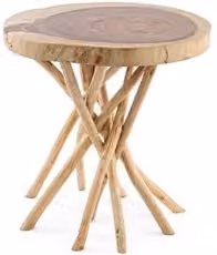 Tavolino rotondo in legno Bizzotto, colore marrone, stile rustico con bordo naturale, diametro: 55 cm