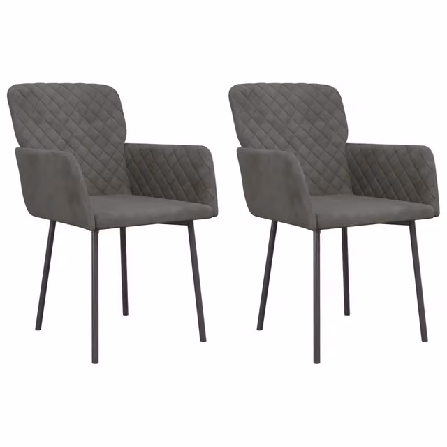 Set di 2 sedie da pranzo e cucina moderne in velluto grigio con braccioli e struttura in metallo