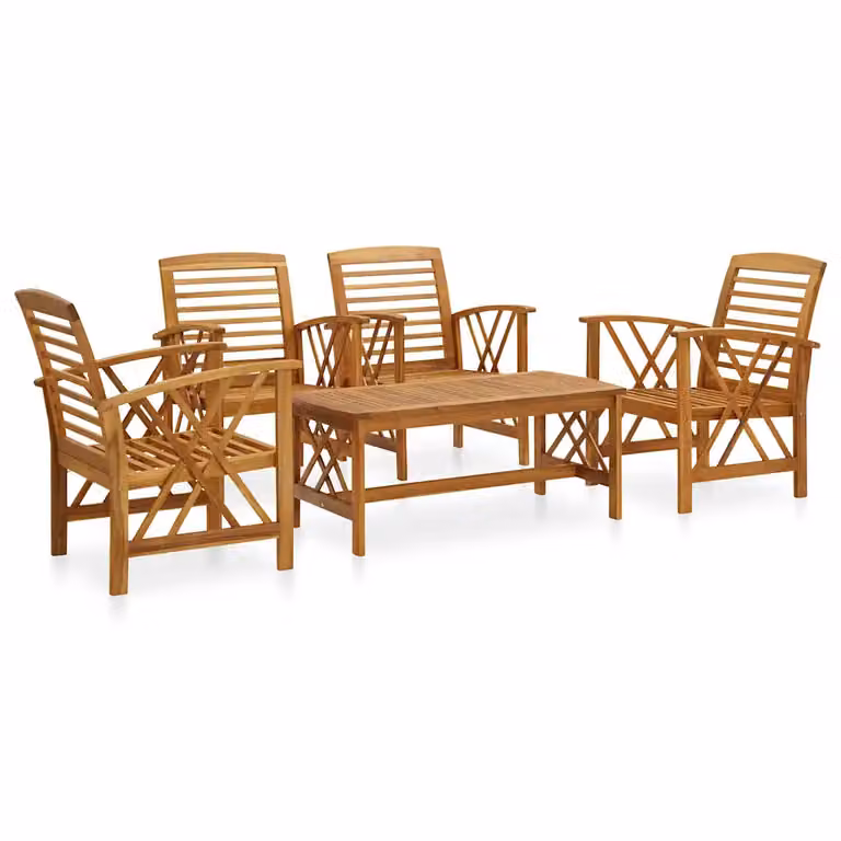 Set di divani da giardino vidaXL in legno massello di acacia marrone, composto da 5 pezzi con poltrone lounge e tavolino da caffè